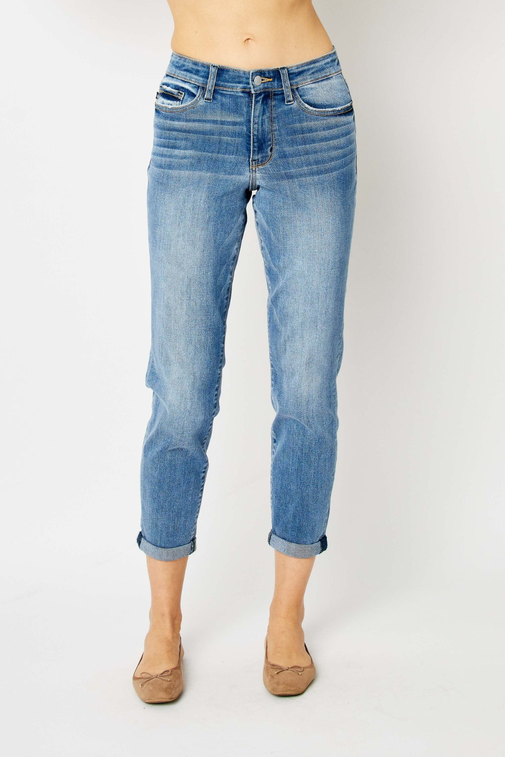 (O-24W) Judy Blue factory Penelope Full Size Cuffed Slim Fit Jeans