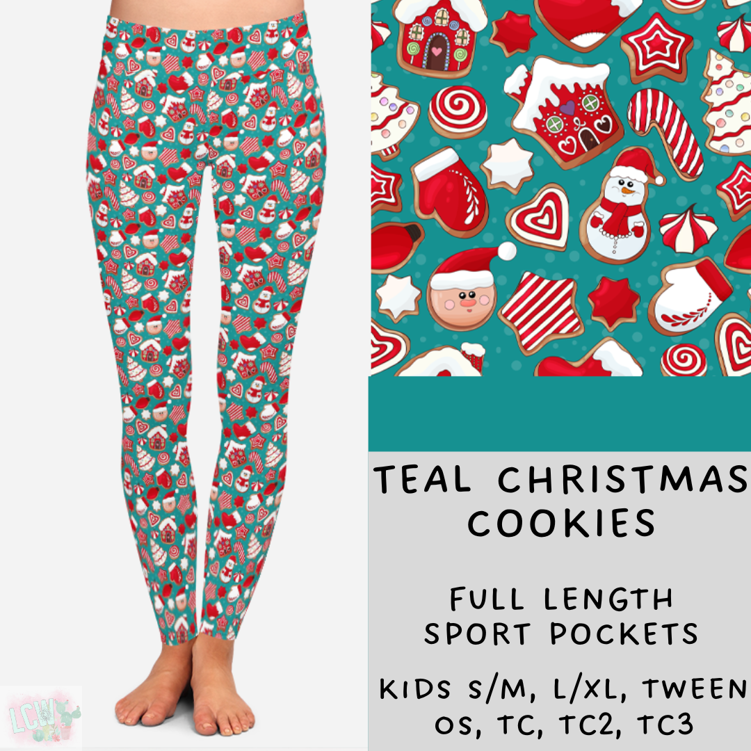Ready To Ship - Teal Christmas Cookies Leggings