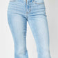 Judy Blue Full Size Mid Rise Raw Hem Slit Flare Jeans